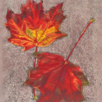 Drawing titled "Buntes Herbstlaub" by Natalia Jelusic, Original Artwork, Pastel