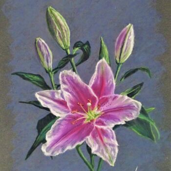 Drawing titled "Rose Lilien" by Natalia Jelusic, Original Artwork, Pastel