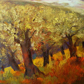 Schilderij getiteld "Olive grove" door Natalia Kaza, Origineel Kunstwerk, Olie