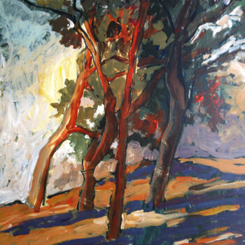 Ζωγραφική με τίτλο "Pines in the wind" από Natalia Kaza, Αυθεντικά έργα τέχνης, Ακρυλικό