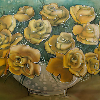 Pittura intitolato "Bunch of Yellow Ros…" da Natalia-Khromykh, Opera d'arte originale, Olio