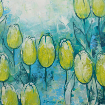 Ζωγραφική με τίτλο "Tulipani gialli" από Natalia-Khromykh, Αυθεντικά έργα τέχνης, Λάδι