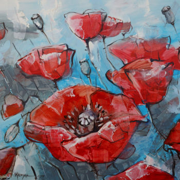 Painting titled "Poppies" by Natalia-Khromykh, Original Artwork, Oil