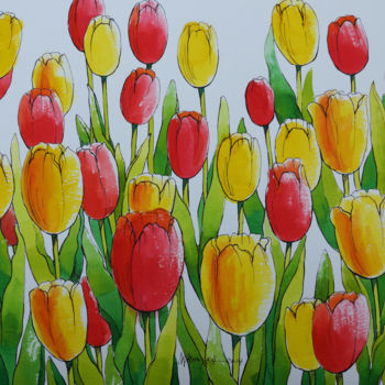 Painting titled "tulipani di colore-4" by Natalia-Khromykh, Original Artwork, Watercolor