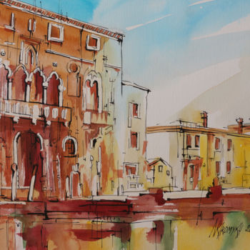 Painting titled "colori di Venezia" by Natalia-Khromykh, Original Artwork, Watercolor