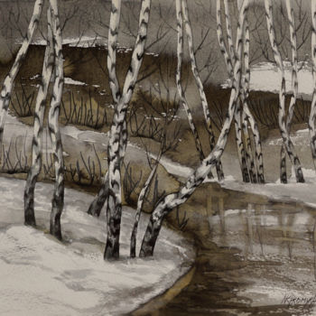 Malarstwo zatytułowany „spring in a birchwo…” autorstwa Natalia-Khromykh, Oryginalna praca, Akwarela