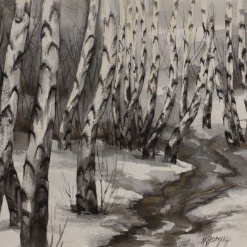 「spring in a birchwo…」というタイトルの絵画 Natalia-Khromykhによって, オリジナルのアートワーク, 水彩画