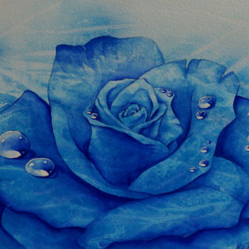 Peinture intitulée "blue rose" par Natalia-Khromykh, Œuvre d'art originale, Aquarelle