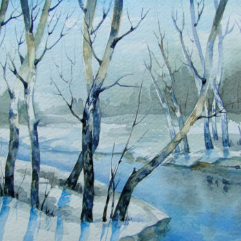 Painting titled "snow thaws-6" by Natalia-Khromykh, Original Artwork, Watercolor