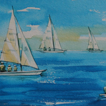 Painting titled "Under sails" by Natalia-Khromykh, Original Artwork, Watercolor