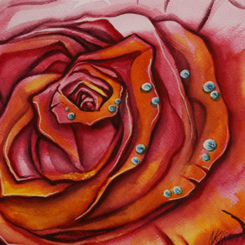 Картина под названием "UNA ROSA ROSSA" - Natalia-Khromykh, Подлинное произведение искусства, Акварель