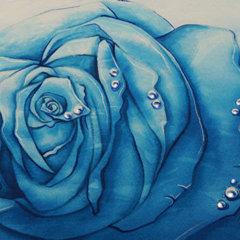 Pittura intitolato "una rosa blu" da Natalia-Khromykh, Opera d'arte originale, Acquarello