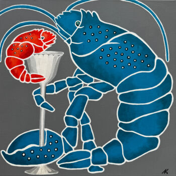 Картина под названием "A lone lobster #4 (…" - Natalia Kludt, Подлинное произведение искусства, Акрил Установлен на Деревянн…