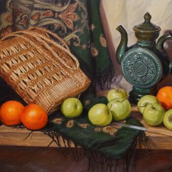 Painting titled "Still Life with App…" by Natalia Korbukh, Original Artwork, Oil