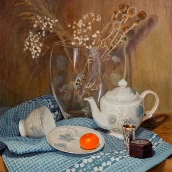 Schilderij getiteld "Still life with Tea…" door Natalia Korbukh, Origineel Kunstwerk, Olie