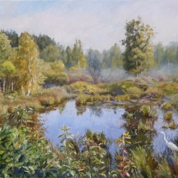 Malerei mit dem Titel "Forest Lake" von Natalia Korbukh, Original-Kunstwerk, Öl