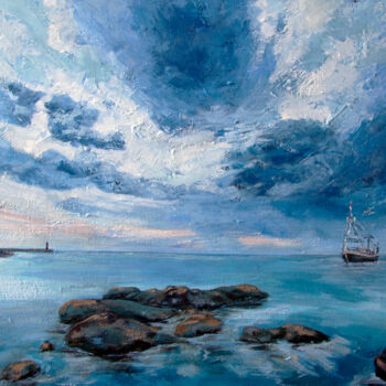 Peinture intitulée "BLUE SEA, 40x50, oi…" par Natalia Korneeva, Œuvre d'art originale, Huile