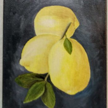 Painting titled "Лимоны" by Nataliia Kuropiatnikova, Original Artwork, Oil Mounted on Wood Stretcher frame