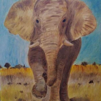 Schilderij getiteld "Слон" door Nataliia Kuropiatnikova, Origineel Kunstwerk, Olie Gemonteerd op Karton