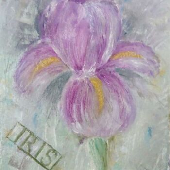 Painting titled "Light purple iris" by Nataliia Kuropiatnikova, Original Artwork, Oil Mounted on Wood Stretcher frame
