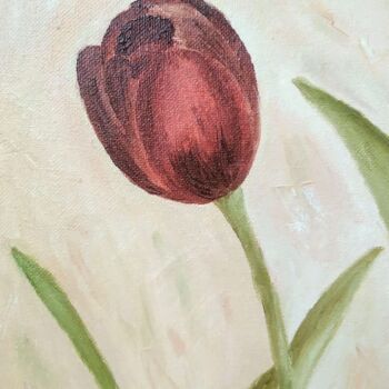 Painting titled "Dark tulip" by Nataliia Kuropiatnikova, Original Artwork, Oil Mounted on Cardboard