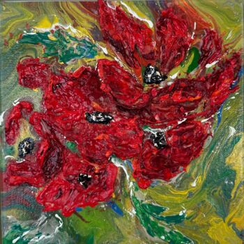 Painting titled "Windy Poppies" by Natalia Kutova, Original Artwork, Acrylic Mounted on Wood Stretcher frame