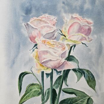 Peinture intitulée "Roses" par Natalia Kuznetsova, Œuvre d'art originale, Aquarelle