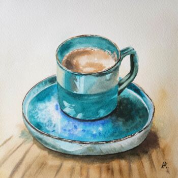 Pittura intitolato "A Cup of Coffee" da Natalia Kuznetsova, Opera d'arte originale, Acquarello