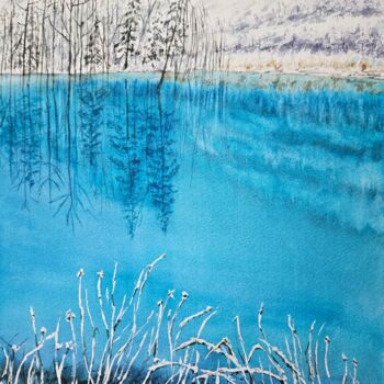 Pintura intitulada "Winter lake" por Natalia Kuznetsova, Obras de arte originais, Aquarela