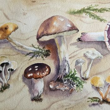 Pintura intitulada "Mushroom sketch" por Natalia Kuznetsova, Obras de arte originais, Aquarela