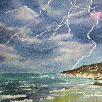 Malerei mit dem Titel "Thunder sky" von Natalia Kuznetsova, Original-Kunstwerk, Aquarell