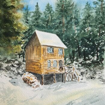 Картина под названием "Winter house" - Natalia Kuznetsova, Подлинное произведение искусства, Акварель