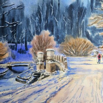 Pintura intitulada "Winter day in Pavlo…" por Natalia Kuznetsova, Obras de arte originais, Aquarela