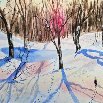 Painting titled "In the forest at su…" by Natalia Kuznetsova, Original Artwork, Watercolor