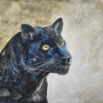 Painting titled "Black cheetah" by Natalia Kuznetsova, Original Artwork, Watercolor