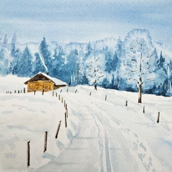 Painting titled "February monochrome" by Natalia Kuznetsova, Original Artwork, Watercolor