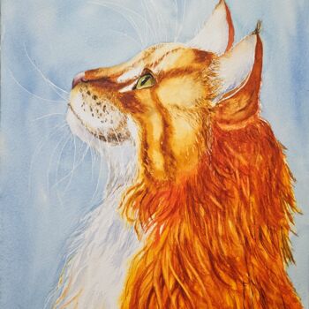 Malarstwo zatytułowany „Red cat. Portrait” autorstwa Natalia Kuznetsova, Oryginalna praca, Akwarela