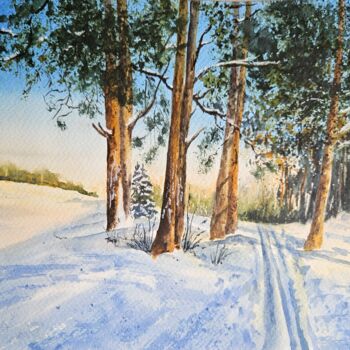 Malarstwo zatytułowany „Sunny day in a pine…” autorstwa Natalia Kuznetsova, Oryginalna praca, Akwarela