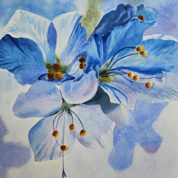 제목이 "Blue flowers"인 미술작품 Natalia Kuznetsova로, 원작, 수채화