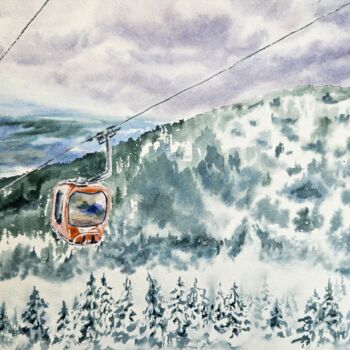 Painting titled "Cableway" by Natalia Kuznetsova, Original Artwork, Watercolor