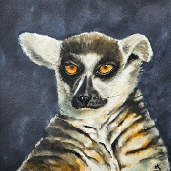 Painting titled "Lemur" by Natalia Kuznetsova, Original Artwork, Watercolor