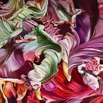 Картина под названием "COLORFUL TULIP" - Natalia Lugovska, Подлинное произведение искусства, Масло