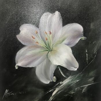 Painting titled "Lily" by Natalia Mariamova, Original Artwork, Oil Mounted on Wood Stretcher frame