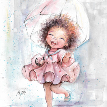 Рисунок под названием "dance in the rain" - Наталья Марьямова, Подлинное произведение искусства, Акварель