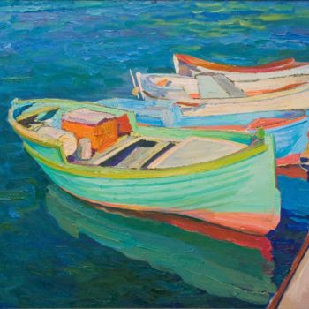 Painting titled "Boats." by Natalia Pliss, Original Artwork, Oil