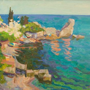 Malerei mit dem Titel "Riviera.  Oil on ca…" von Natalia Pliss, Original-Kunstwerk, Öl