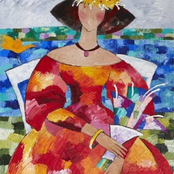 Pintura intitulada "Дама в красном" por Natalia Pankova, Obras de arte originais