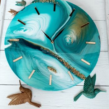 Peinture intitulée "Clock -Turquoise" par Natalia Pechenkina, Œuvre d'art originale, Acrylique Monté sur Autre panneau rigide