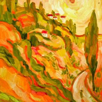Картина под названием "Yellow Landscape" - Natalia Pismak, Подлинное произведение искусства, Масло Установлен на Деревянная…