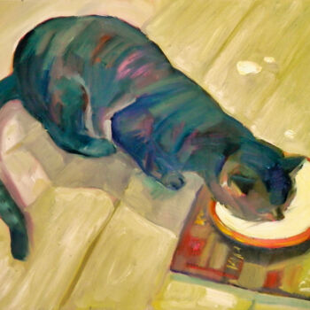 Painting titled "Breakfast" by Natalia Pismak, Original Artwork, Oil Mounted on Wood Stretcher frame